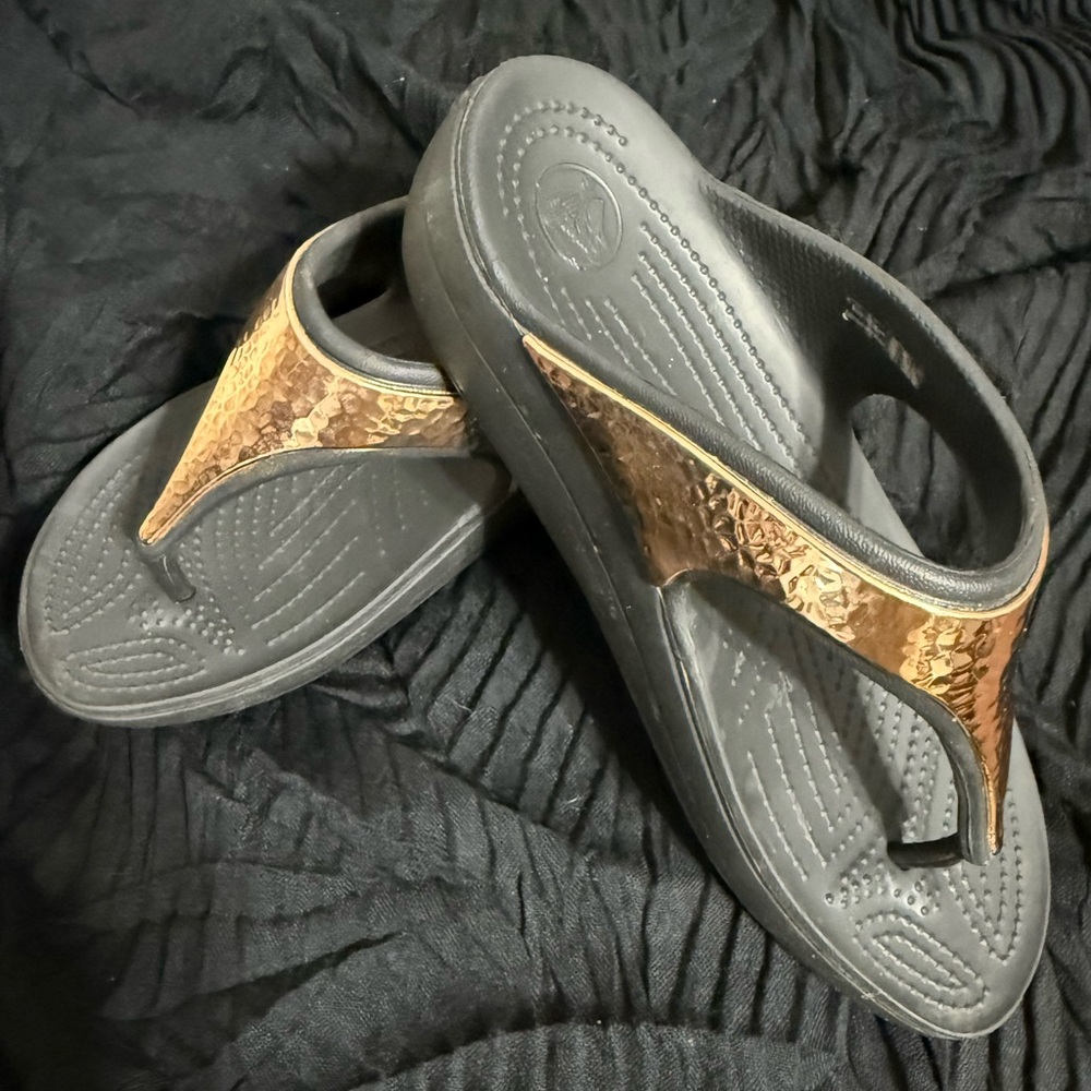 CROCS Black and Gold Sandals with Comfort-Focused Design
